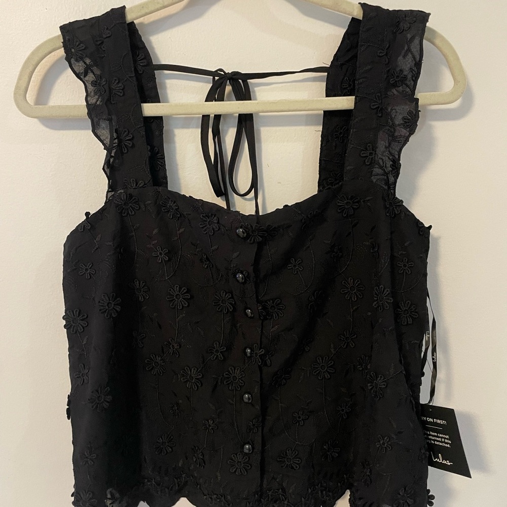 Lulus Black Floral Embroidered Women's Top